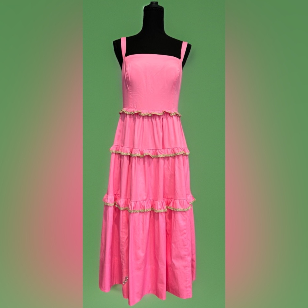 NWT Lilly Pulitzer ❤️‍🔥SAMPLE ❤️‍🔥 luxurious hot pink golden detail Dress ⭐️ - Picture 5 of 16